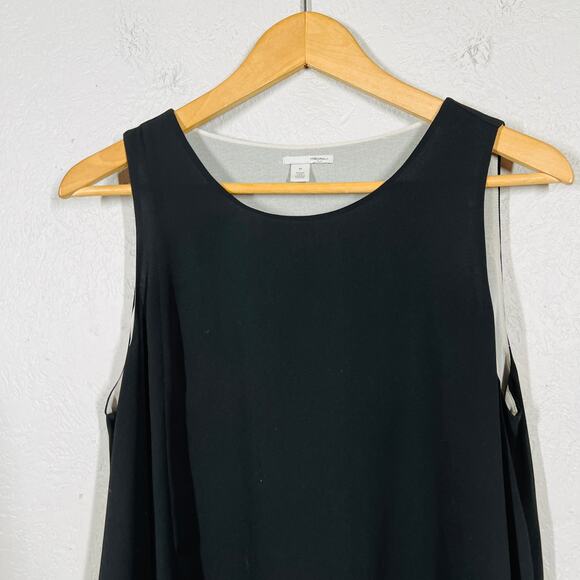 Halogen Sheer Knit  Layered Tank Long Legging Tunic Black White Sleeveless - M - Picture 2 of 4